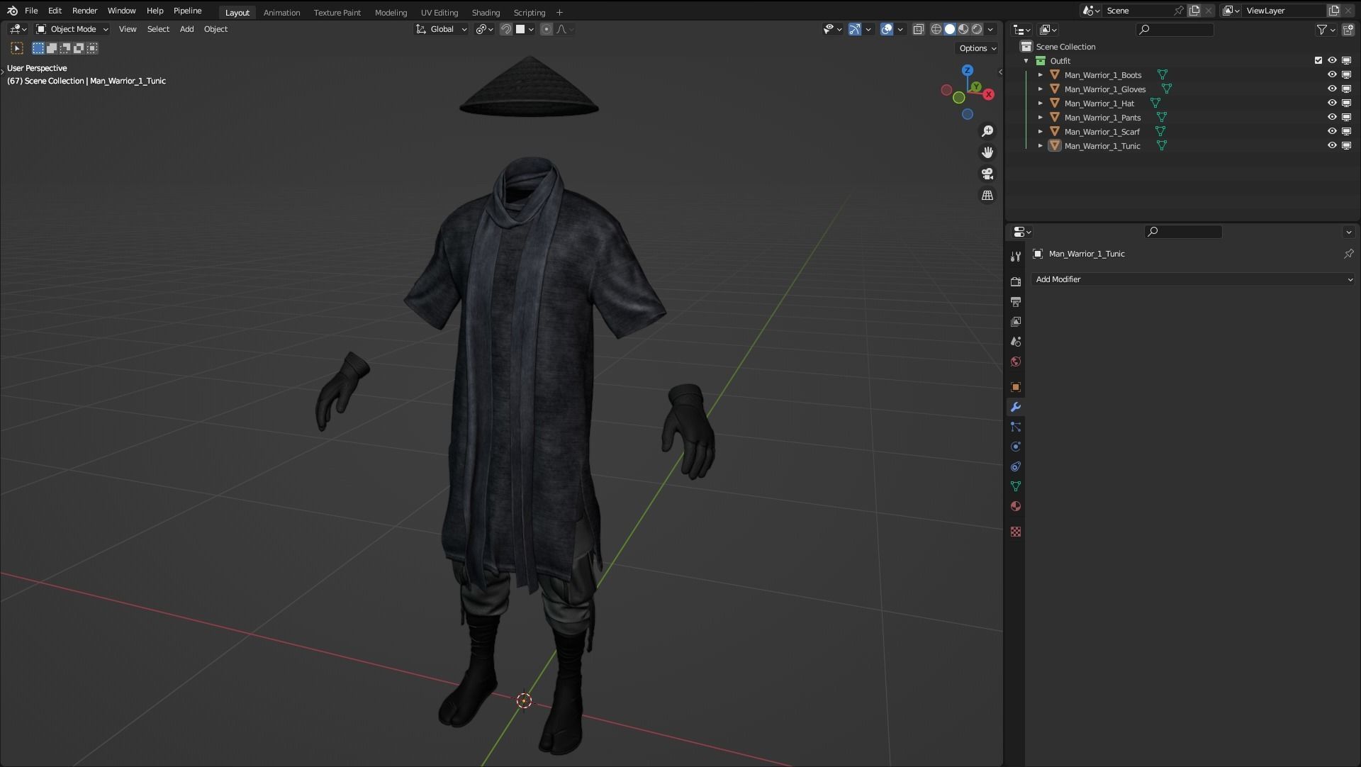 Male Warrior Outfit 1 Low-poly 3D model_5
