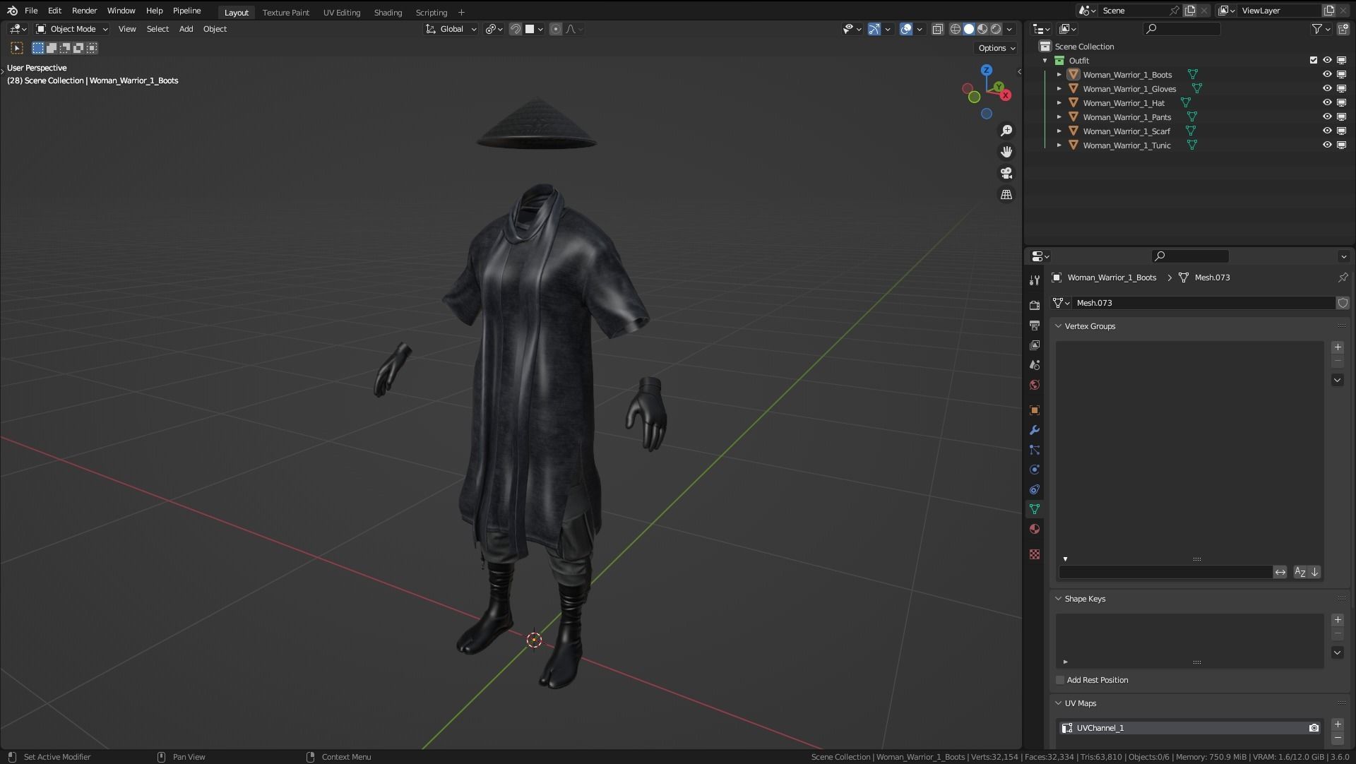 Female Warrior Outfit 1 Low-poly 3D model_4