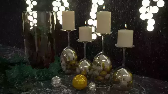New Year decoration with glasses and candles