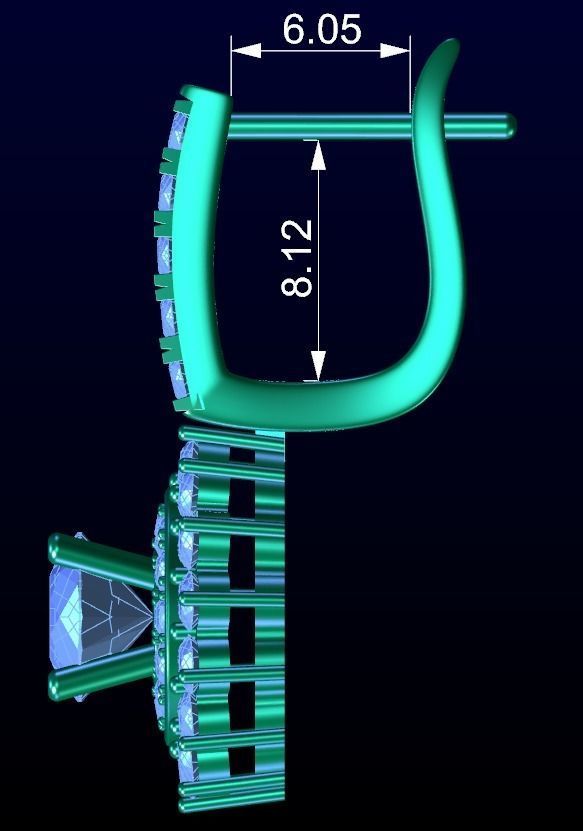 Diamond Halo Dangle Earrings 2 3D print model_6