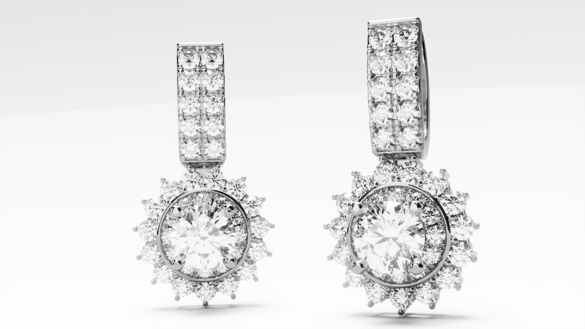 Diamond Halo Dangle Earrings 2 3D print model_1