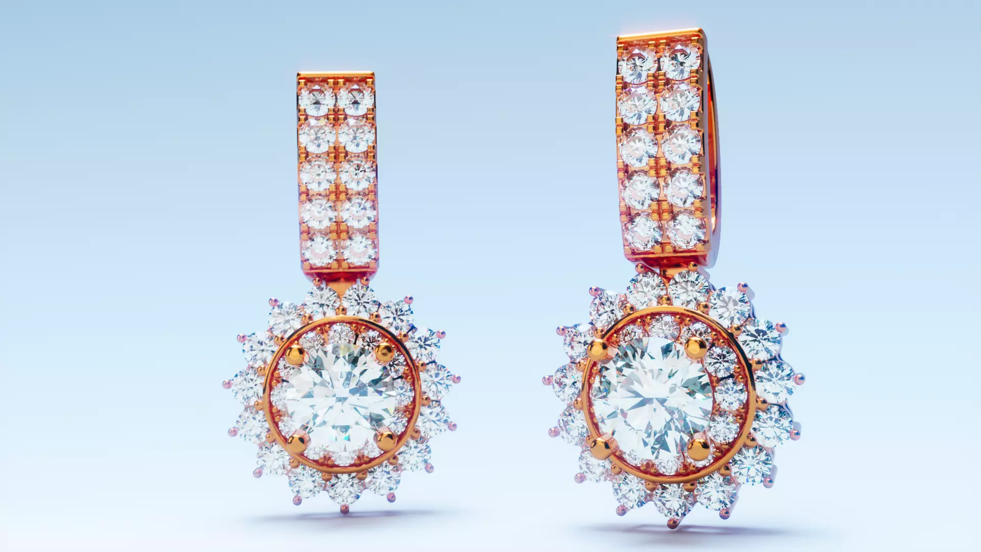 Diamond Halo Dangle Earrings 2 3D print model_0