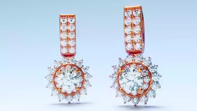 Diamond Halo Dangle Earrings 2 3D print model