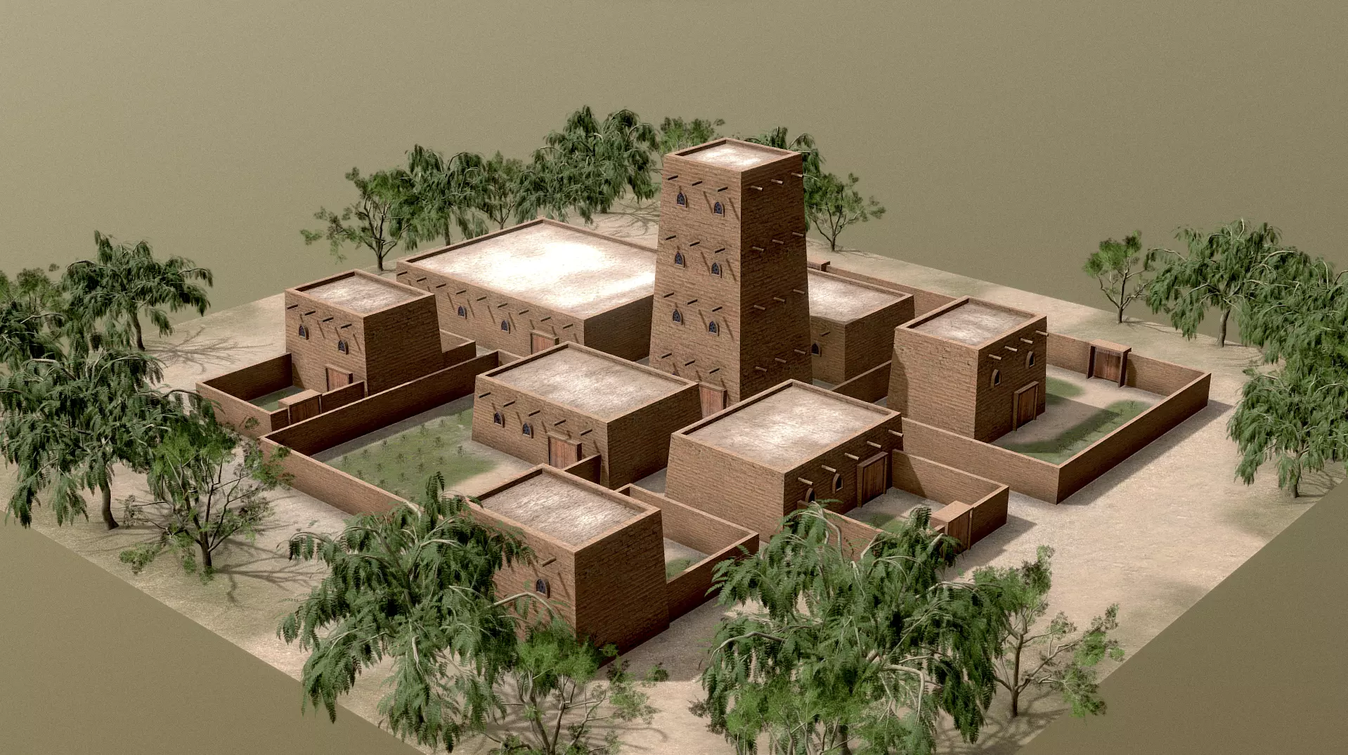 Eastern Village Low-poly 3D model_0