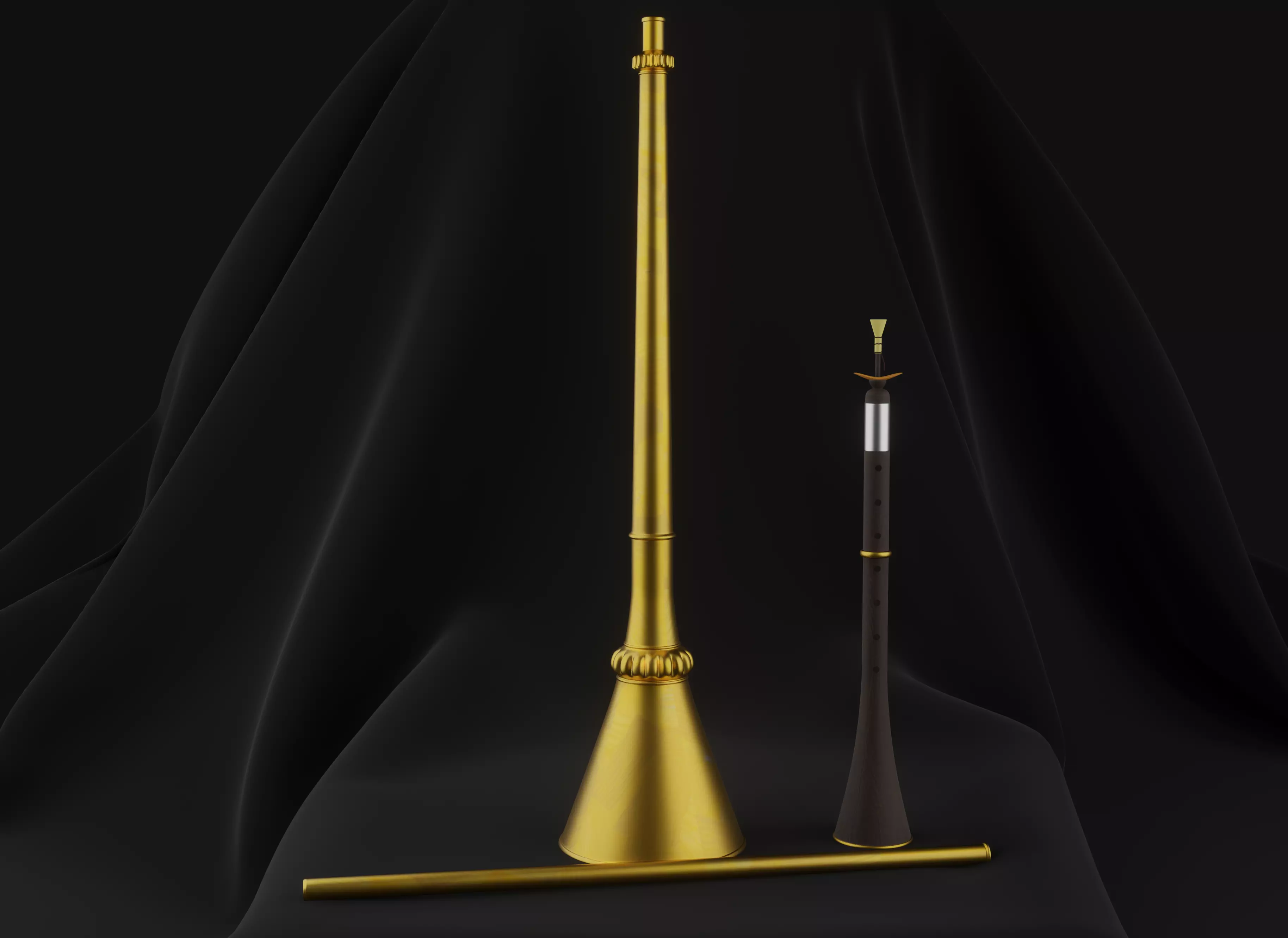 Central Asia traditional music instruments Karnay and Surnay 3D model