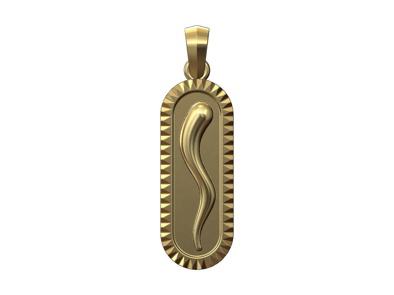 Fluted bezel oblong italian horn pendant with bail 3D print model_1