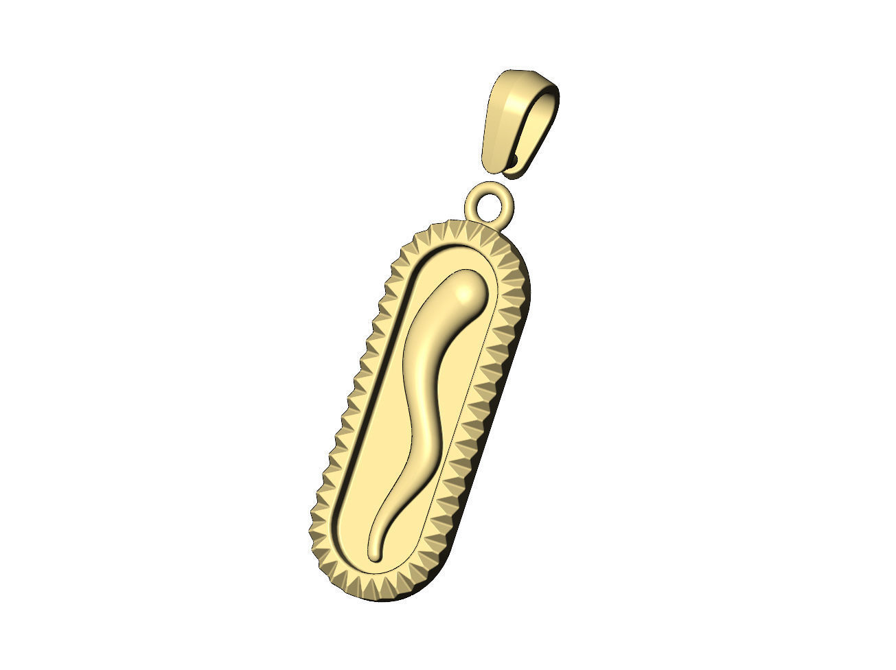 Fluted bezel oblong italian horn pendant with bail 3D print model_5
