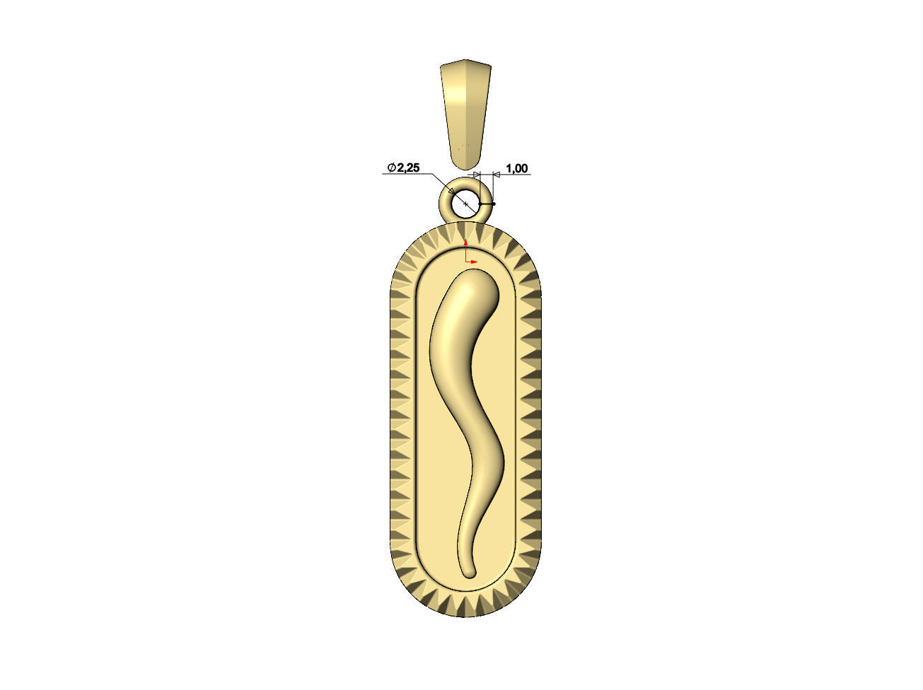 Fluted bezel oblong italian horn pendant with bail 3D print model_7