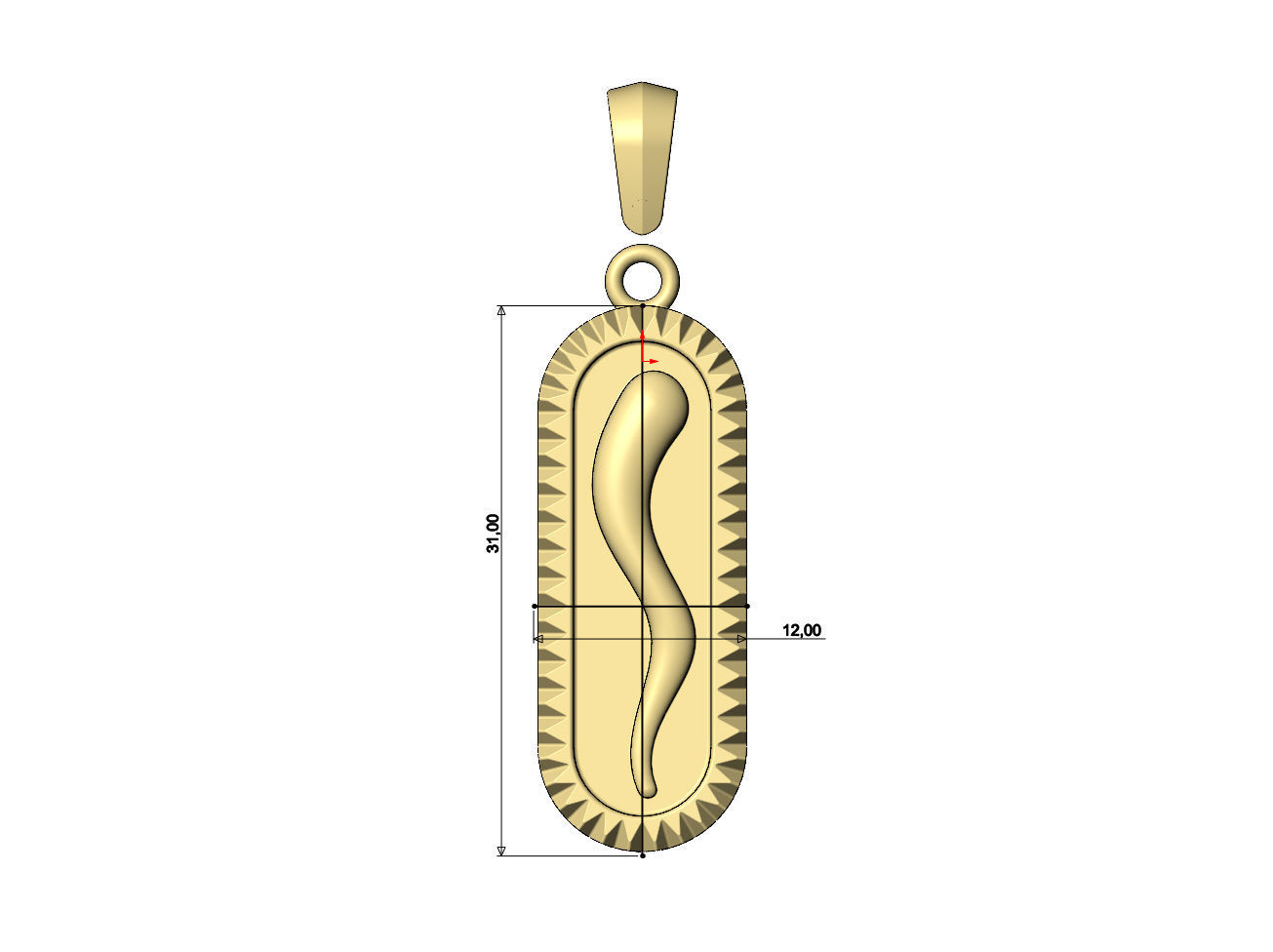 Fluted bezel oblong italian horn pendant with bail 3D print model_6