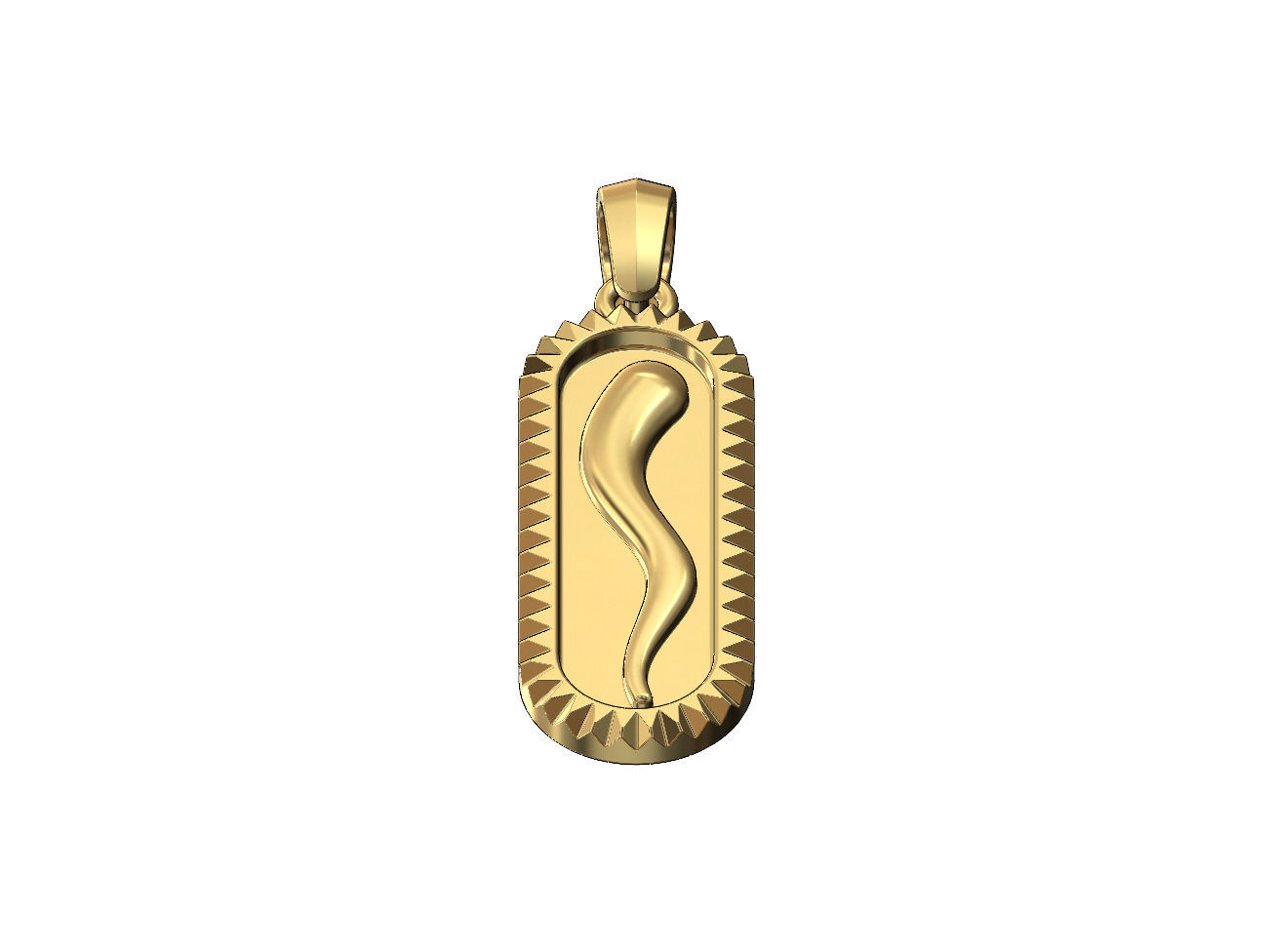 Fluted bezel oblong italian horn pendant with bail 3D print model_3