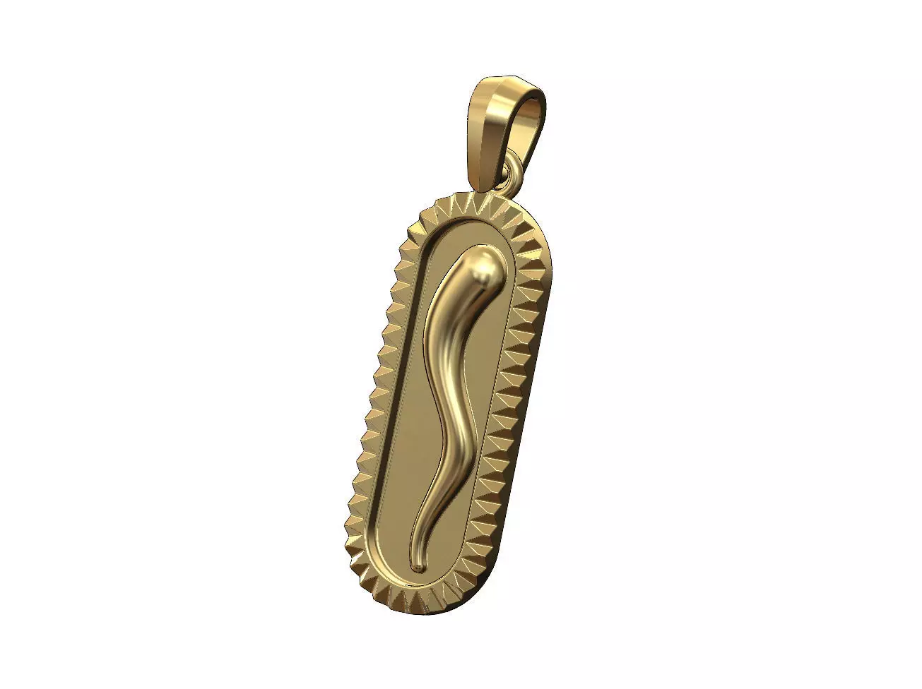 Fluted bezel oblong italian horn pendant with bail 3D print model_0