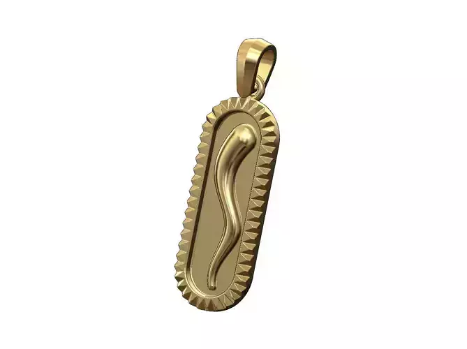 Fluted bezel oblong italian horn pendant with bail 3D print model