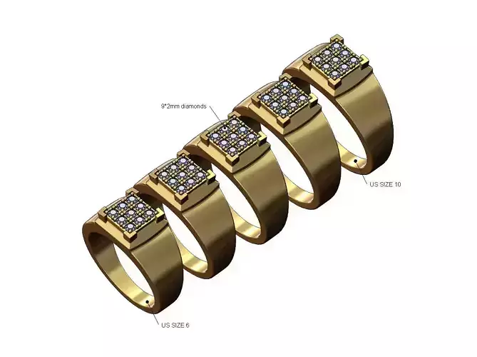 Square signet bezel cluster diamond ring US sizes 6to10