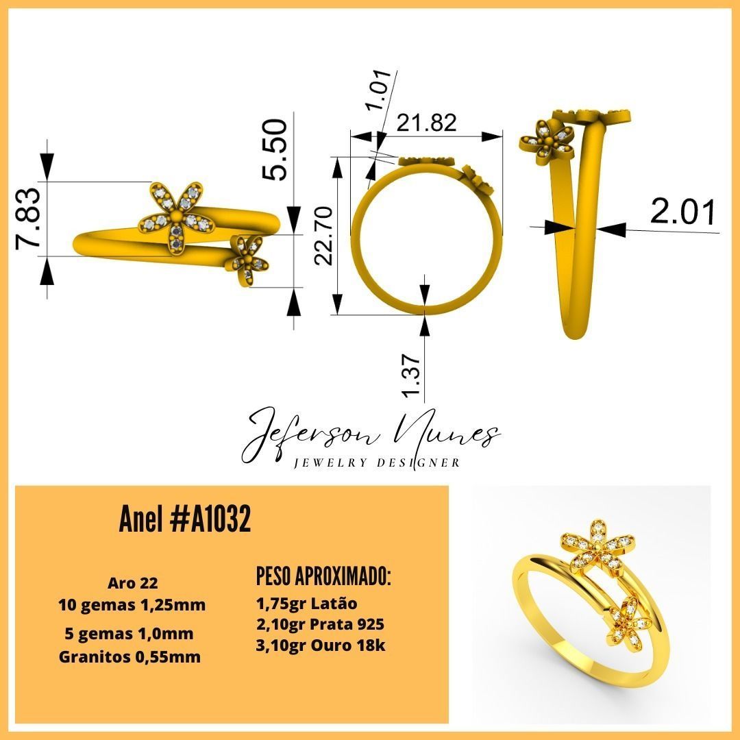 Anel Flor A1032 3D print model_2