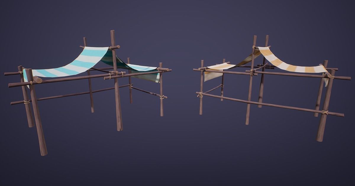 Stylized Medium Market Stall Low-poly 3D model_2
