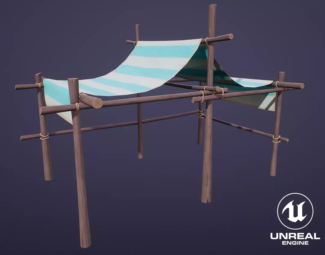 Stylized Medium Market Stall Low-poly 3D model_0