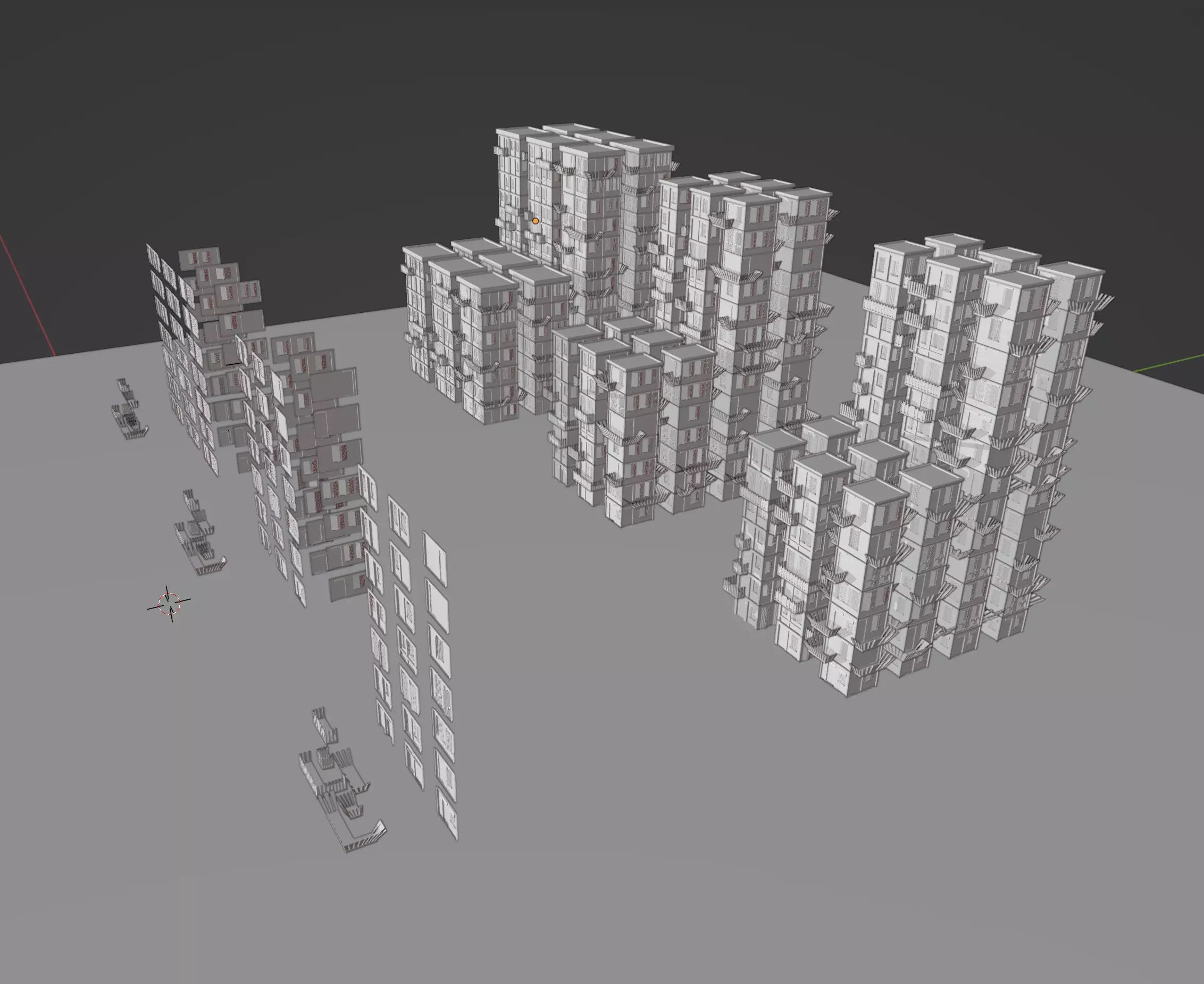 Modular Building Set Low-poly 3D model_0