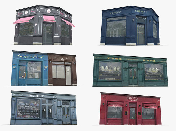Store Facades Collection Low-poly 3D model