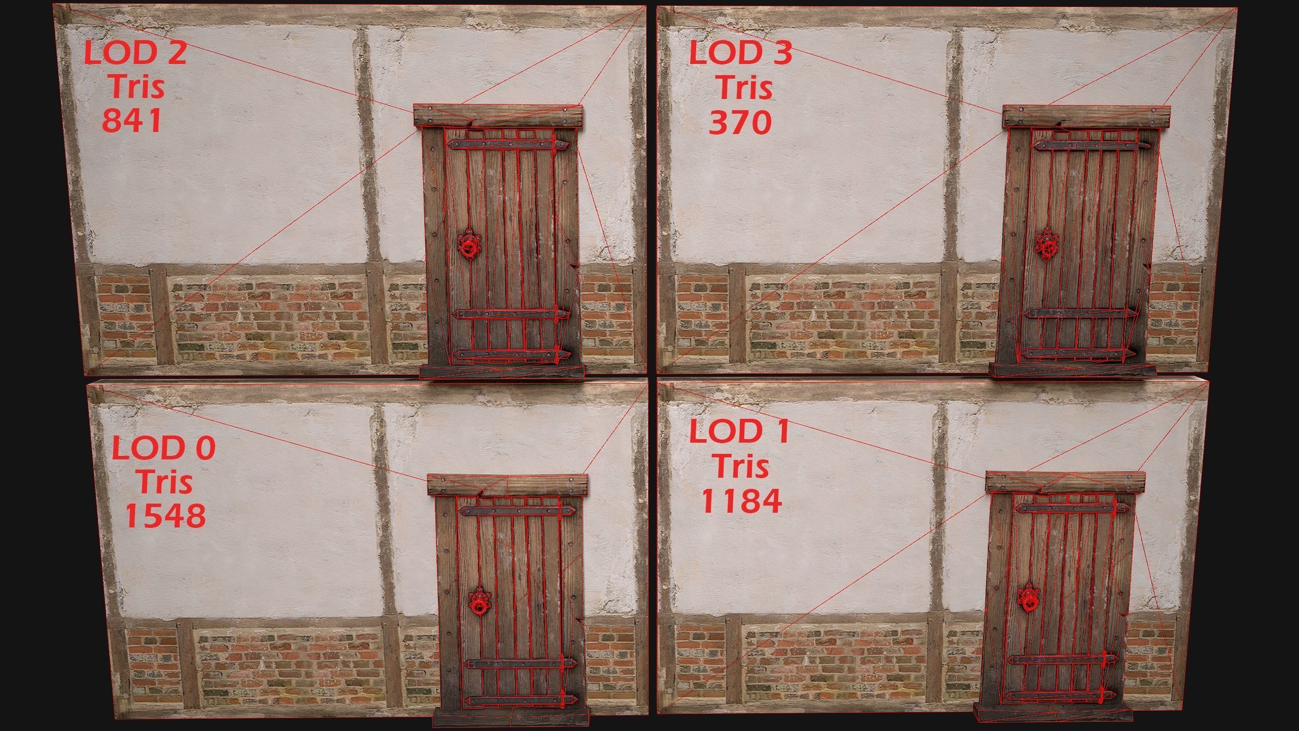 Medieval Door and Wall Low-poly 3D model_3