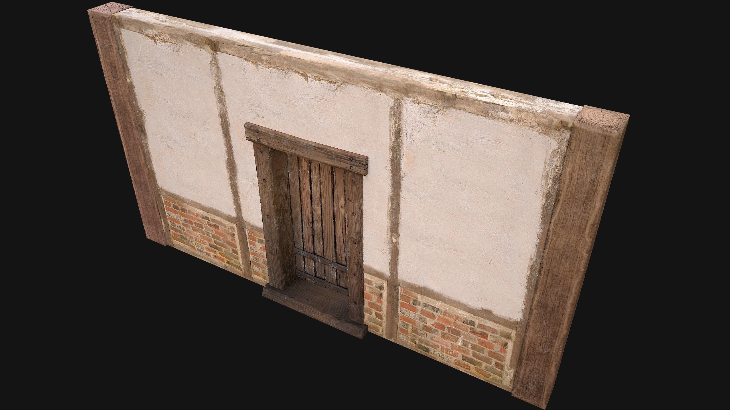 Medieval Door and Wall Low-poly 3D model_9