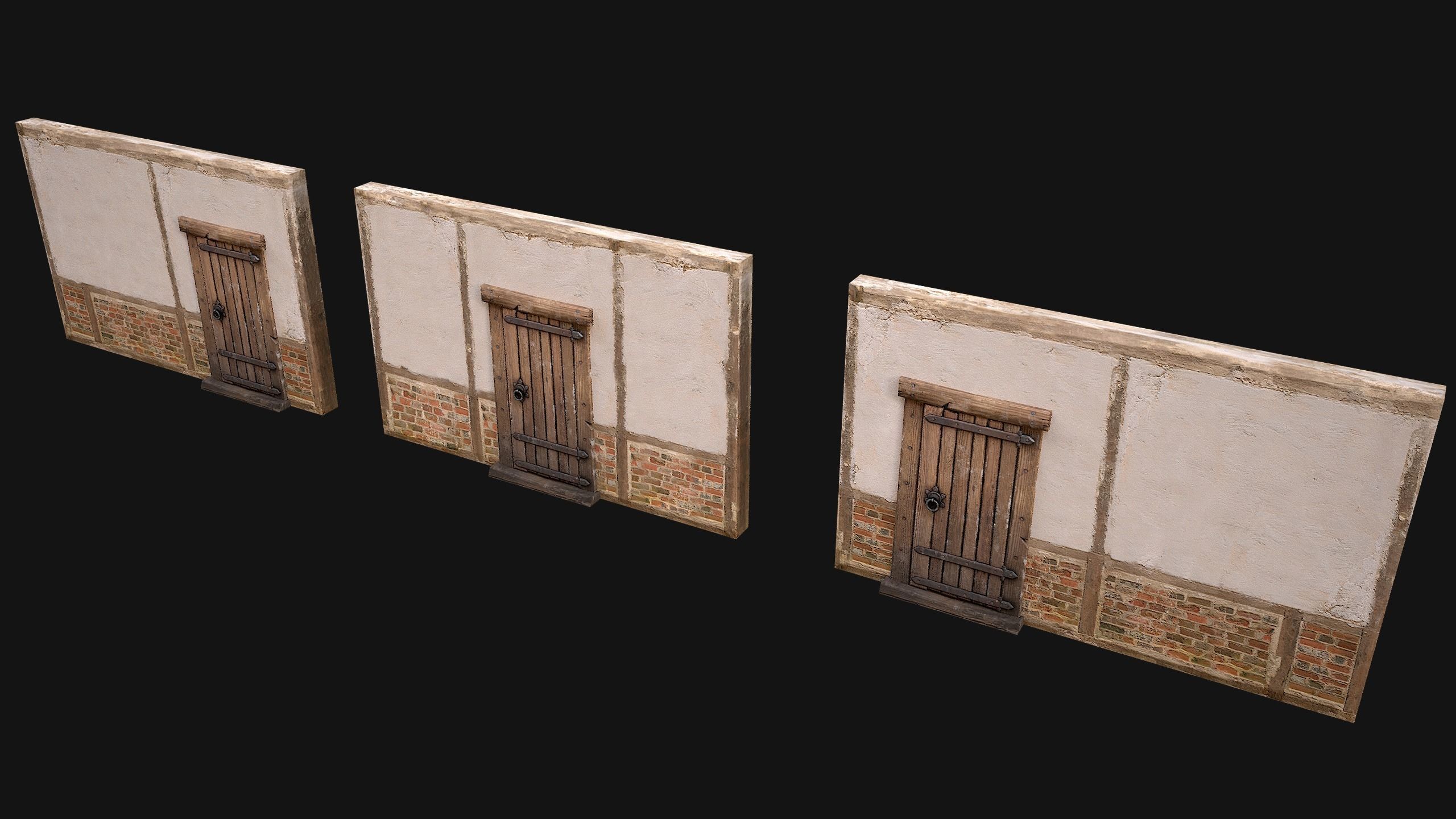 Medieval Door and Wall Low-poly 3D model_4