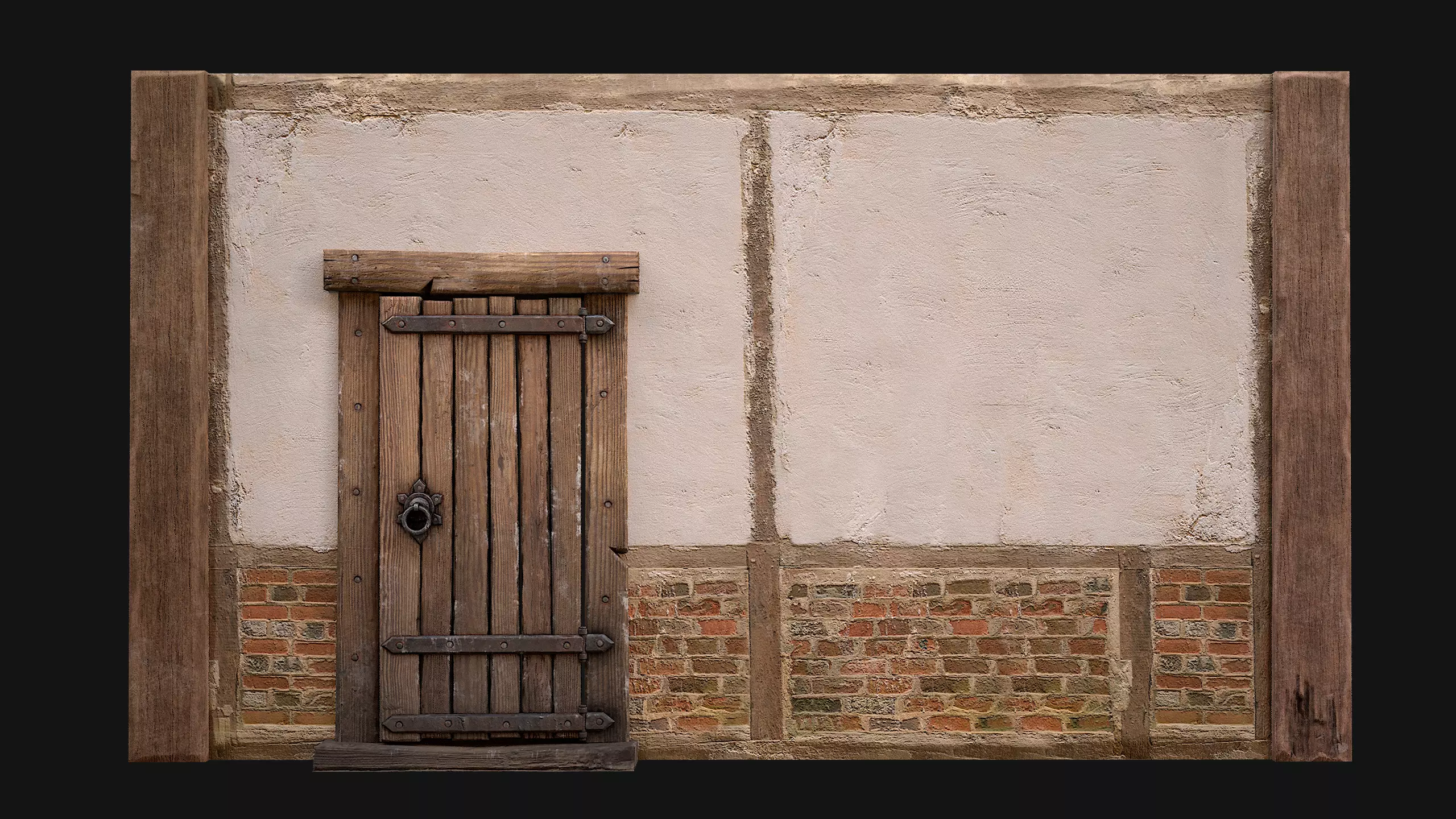 Medieval Door and Wall Low-poly 3D model_0