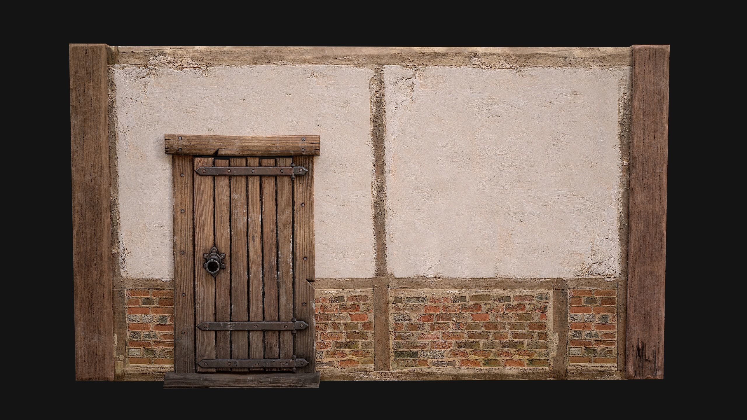 Medieval Door and Wall Low-poly 3D model_15