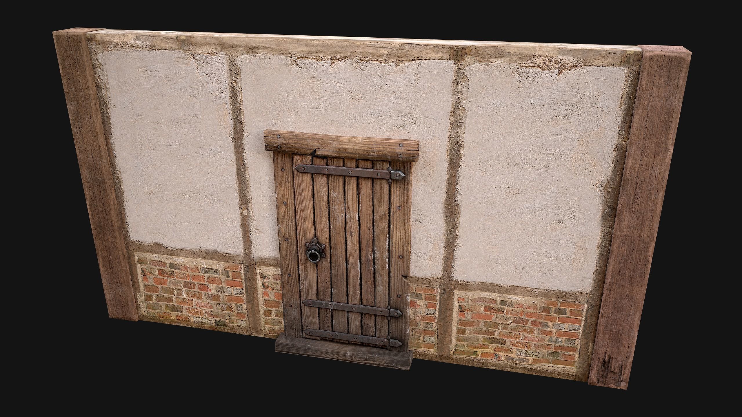 Medieval Door and Wall Low-poly 3D model_6