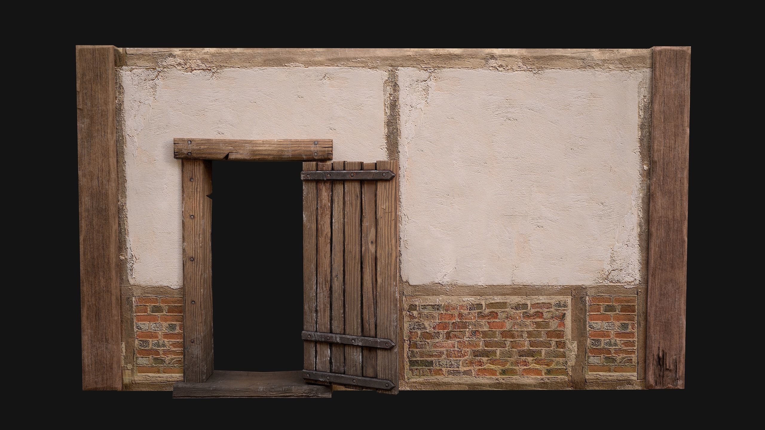 Medieval Door and Wall Low-poly 3D model_16