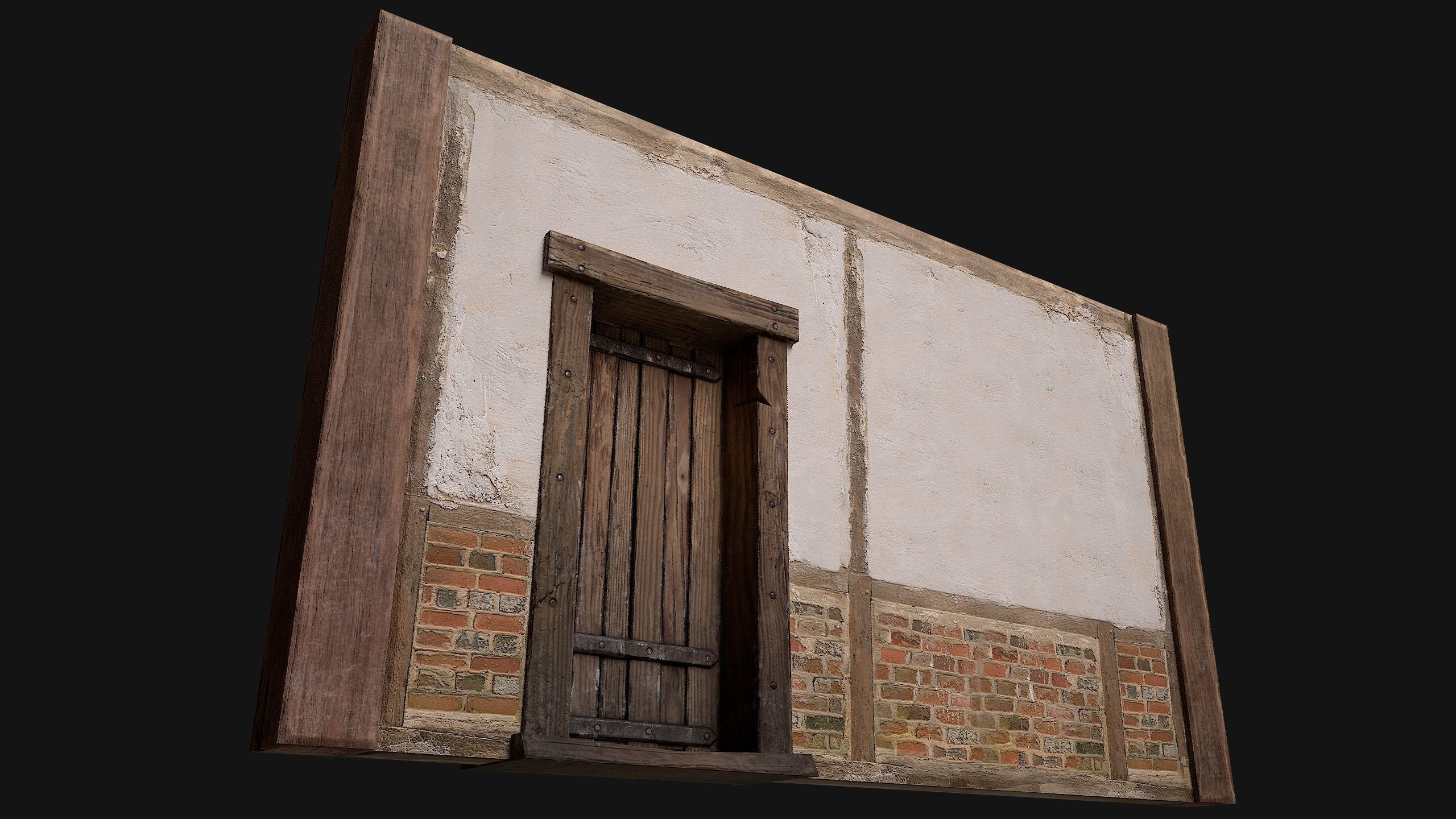 Medieval Door and Wall Low-poly 3D model_13