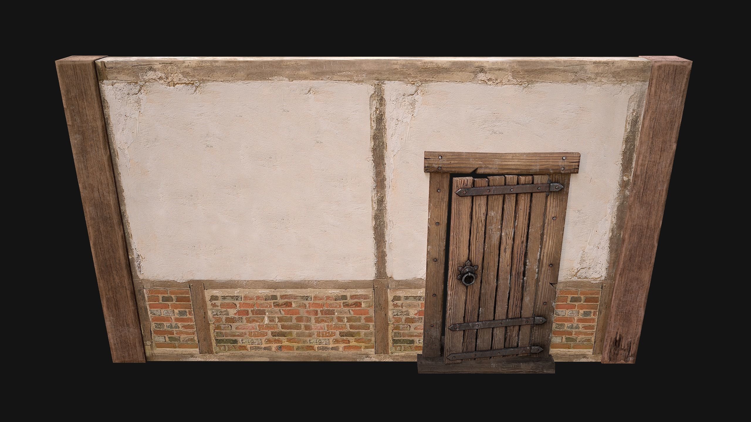 Medieval Door and Wall Low-poly 3D model_10