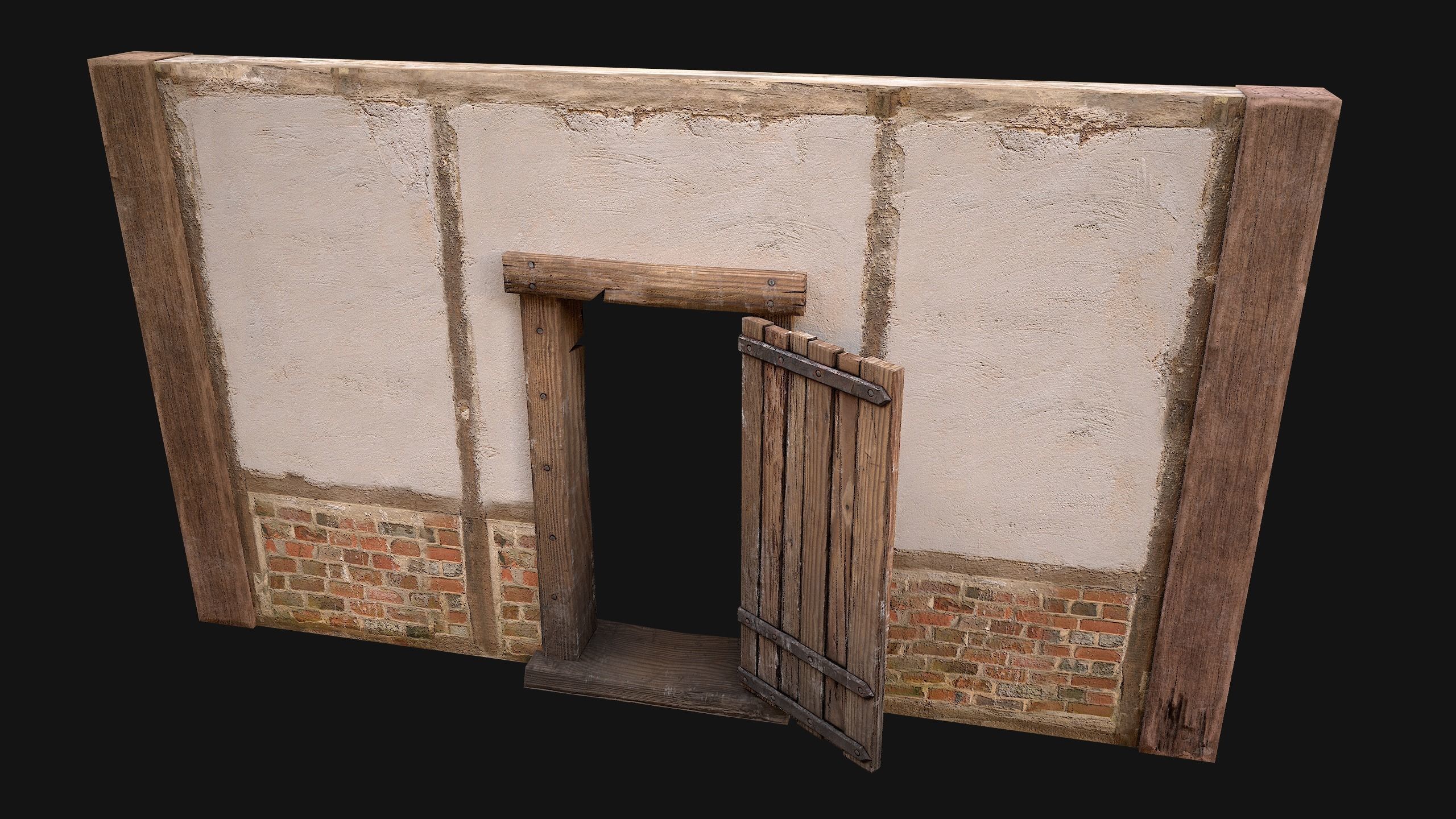Medieval Door and Wall Low-poly 3D model_7