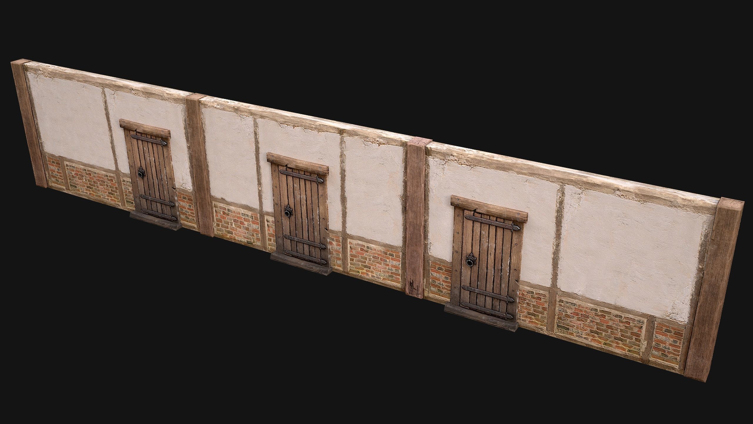 Medieval Door and Wall Low-poly 3D model_2