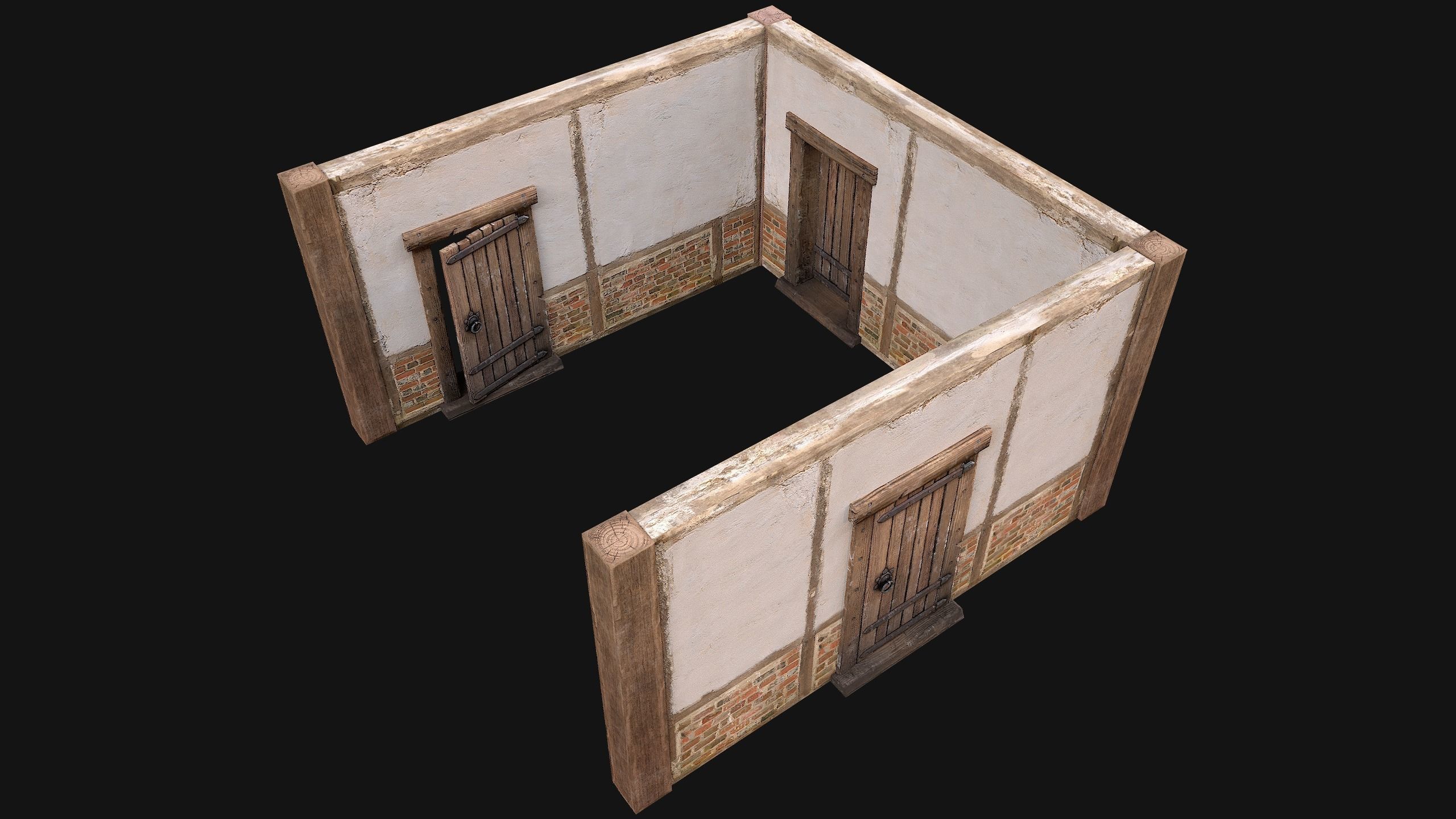 Medieval Door and Wall Low-poly 3D model_19