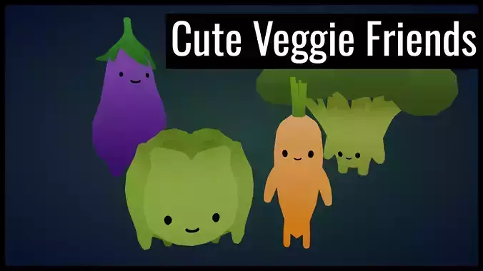 Cute Veggie Friends - low poly Low-poly 3D model