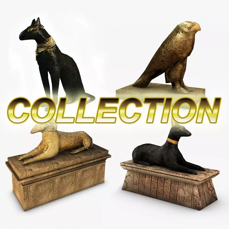 Egyptian statues collection Low-poly 3D model