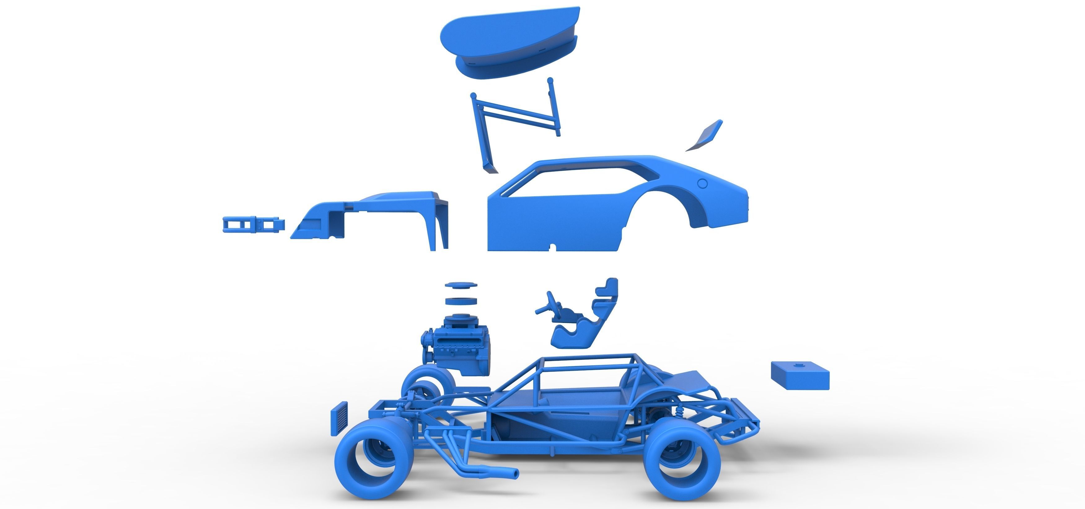 Vintage Asphalt Modified stock car V2 with wing Scale 1 to 25 3D print model_39