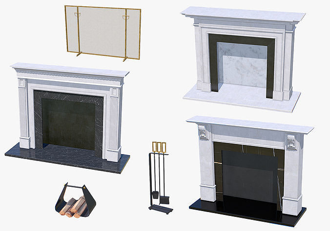 Fireplace Mantel Collection Low-poly 3D model