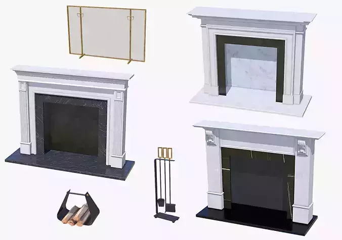 Fireplace Mantel Collection Low-poly 3D model