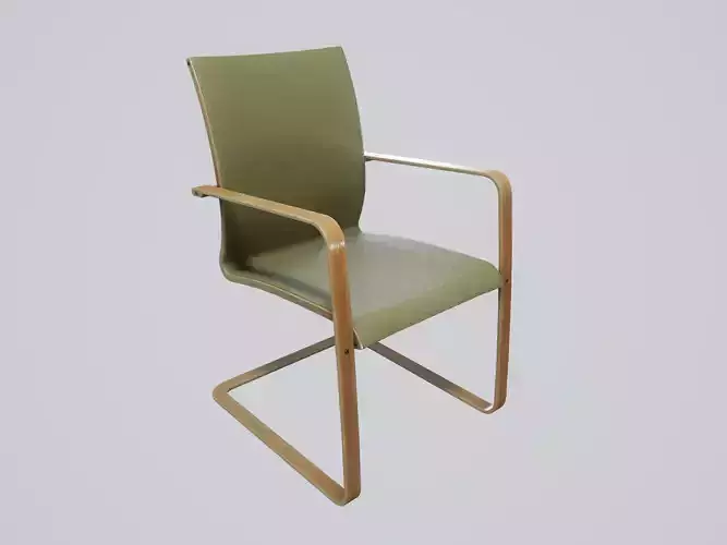 Modern chair sage green textile - pecan wood Low-poly 3D model