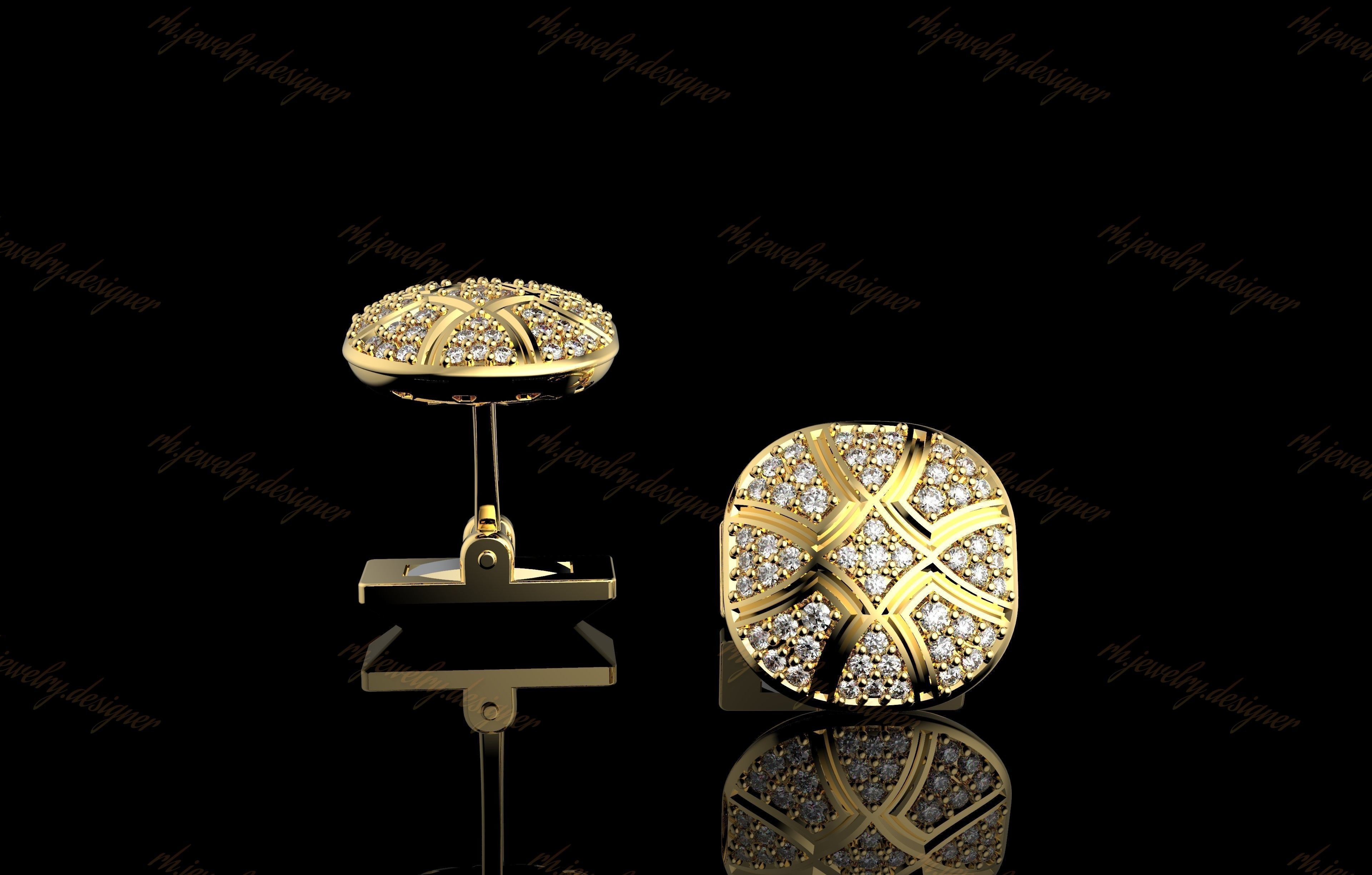 Gold N1099 Diamond Cufflinks 3D print model_1