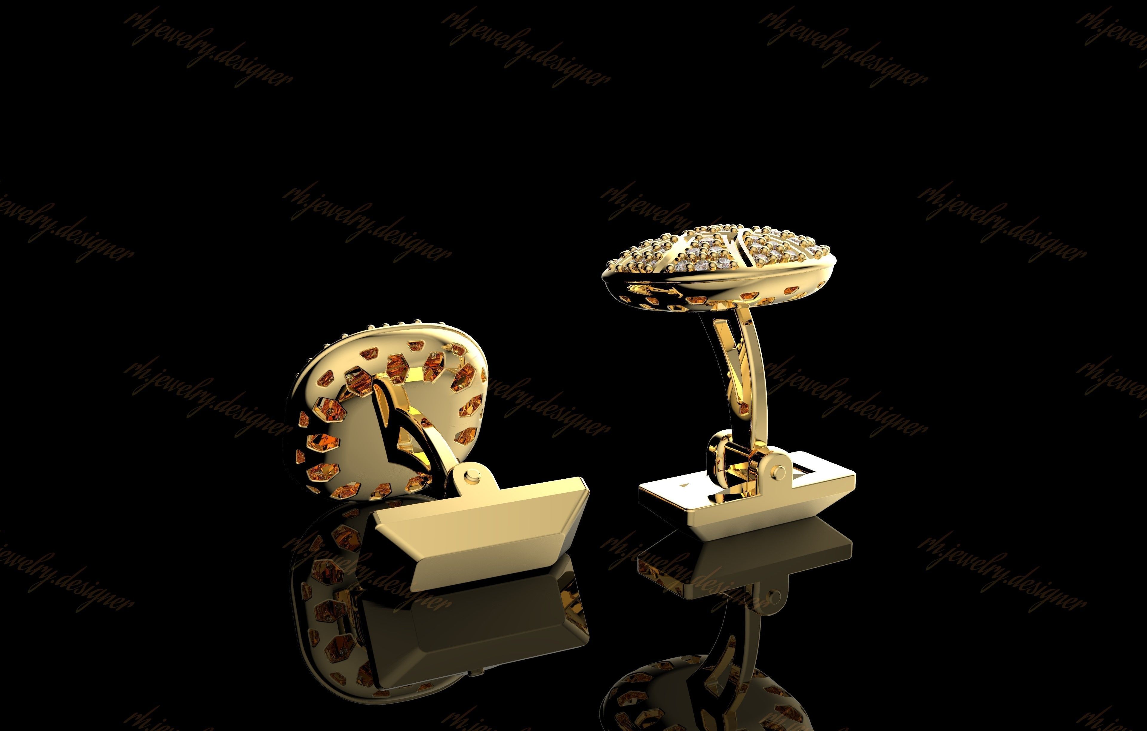 Gold N1099 Diamond Cufflinks 3D print model_5