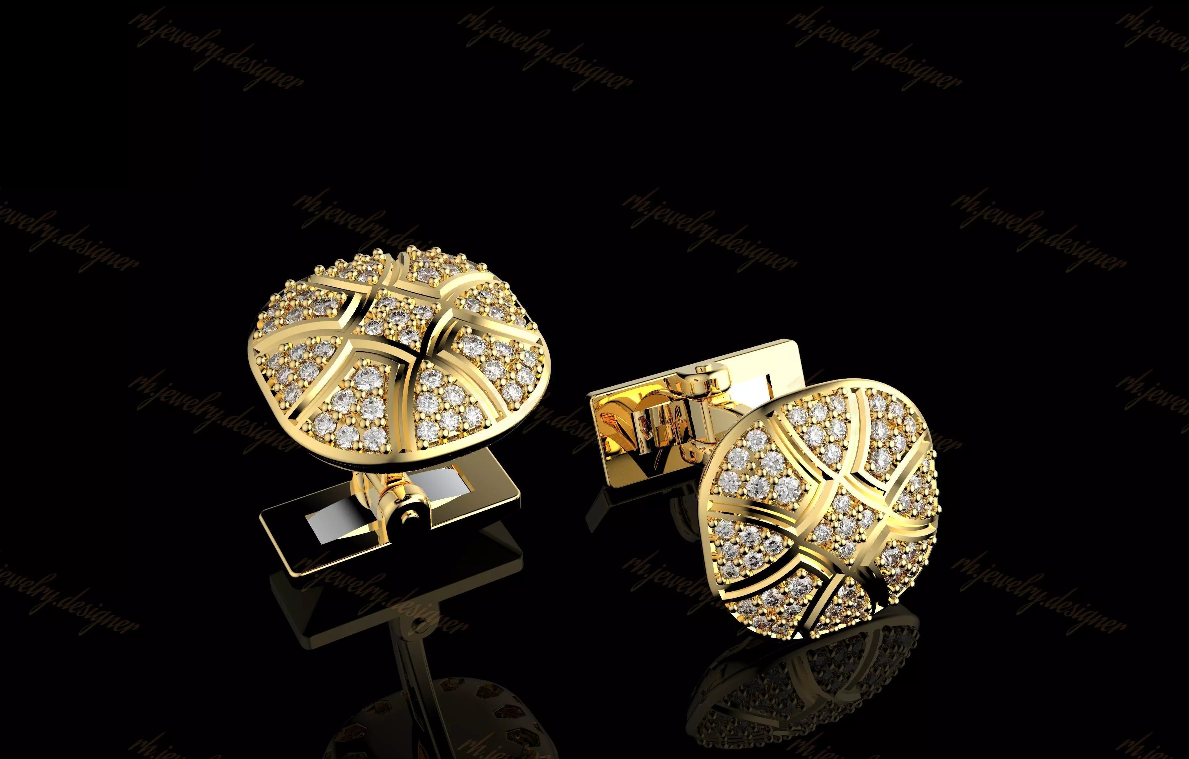Gold N1099 Diamond Cufflinks 3D print model_0