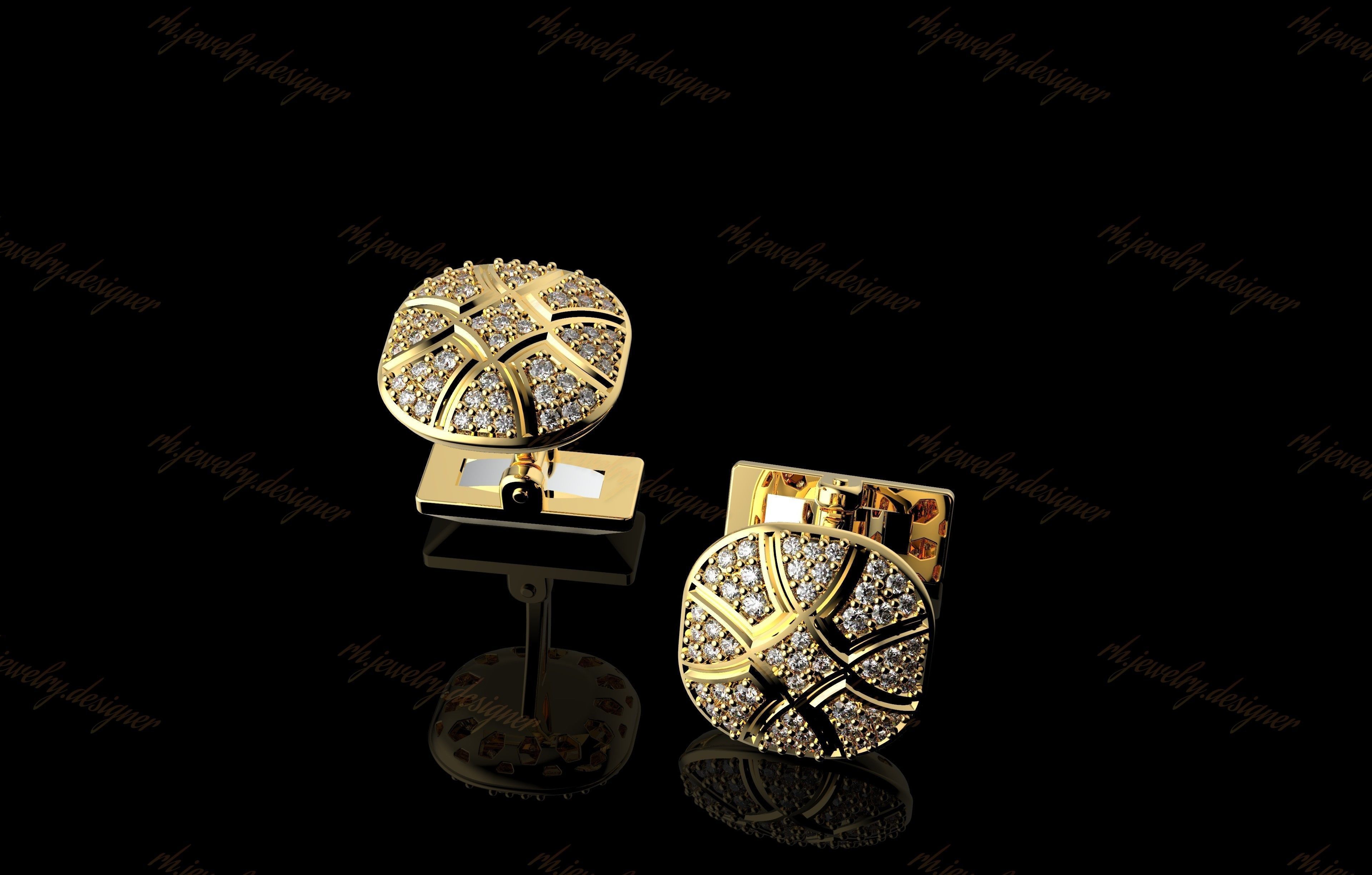 Gold N1099 Diamond Cufflinks 3D print model_6