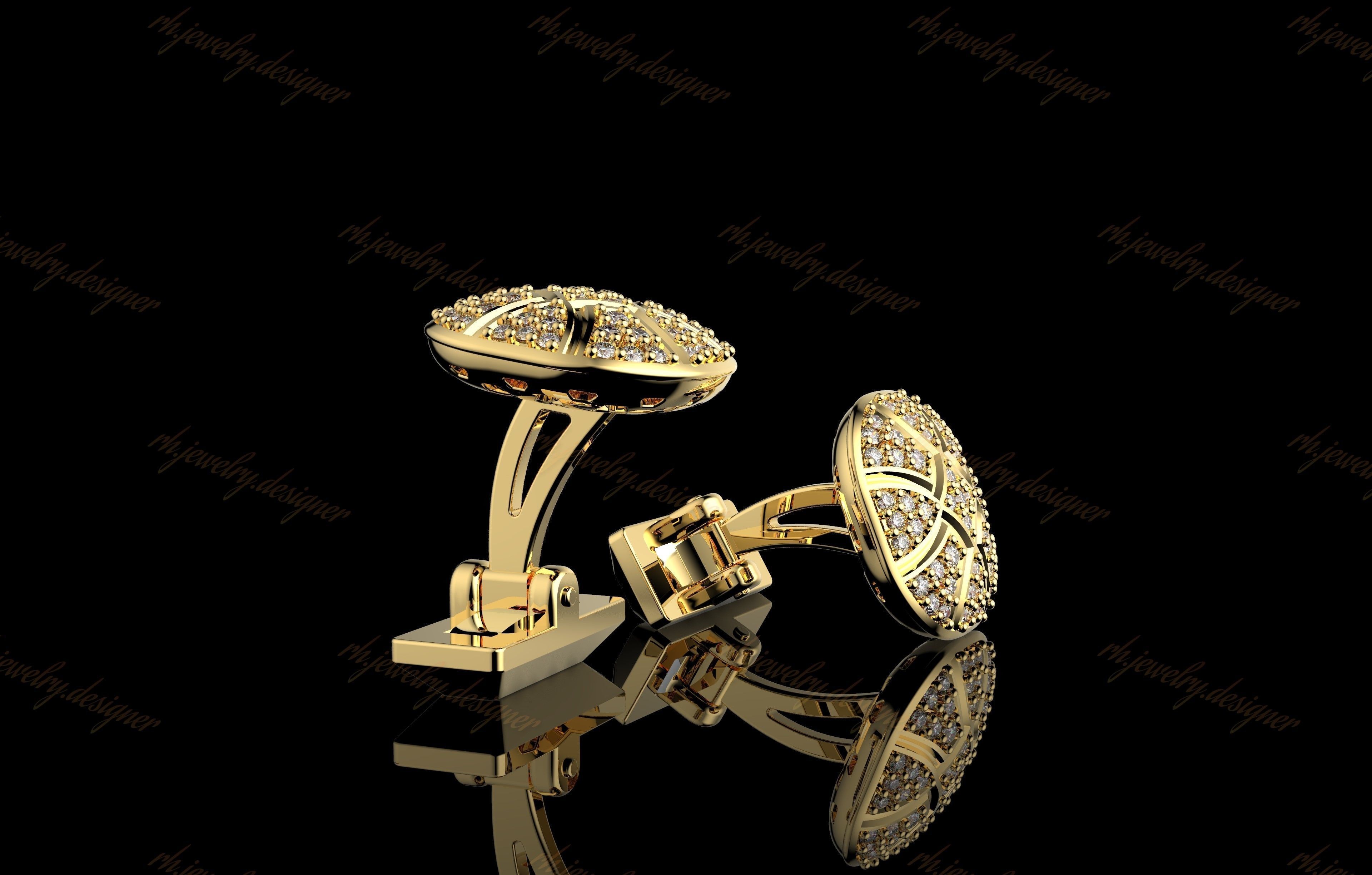 Gold N1099 Diamond Cufflinks 3D print model_2