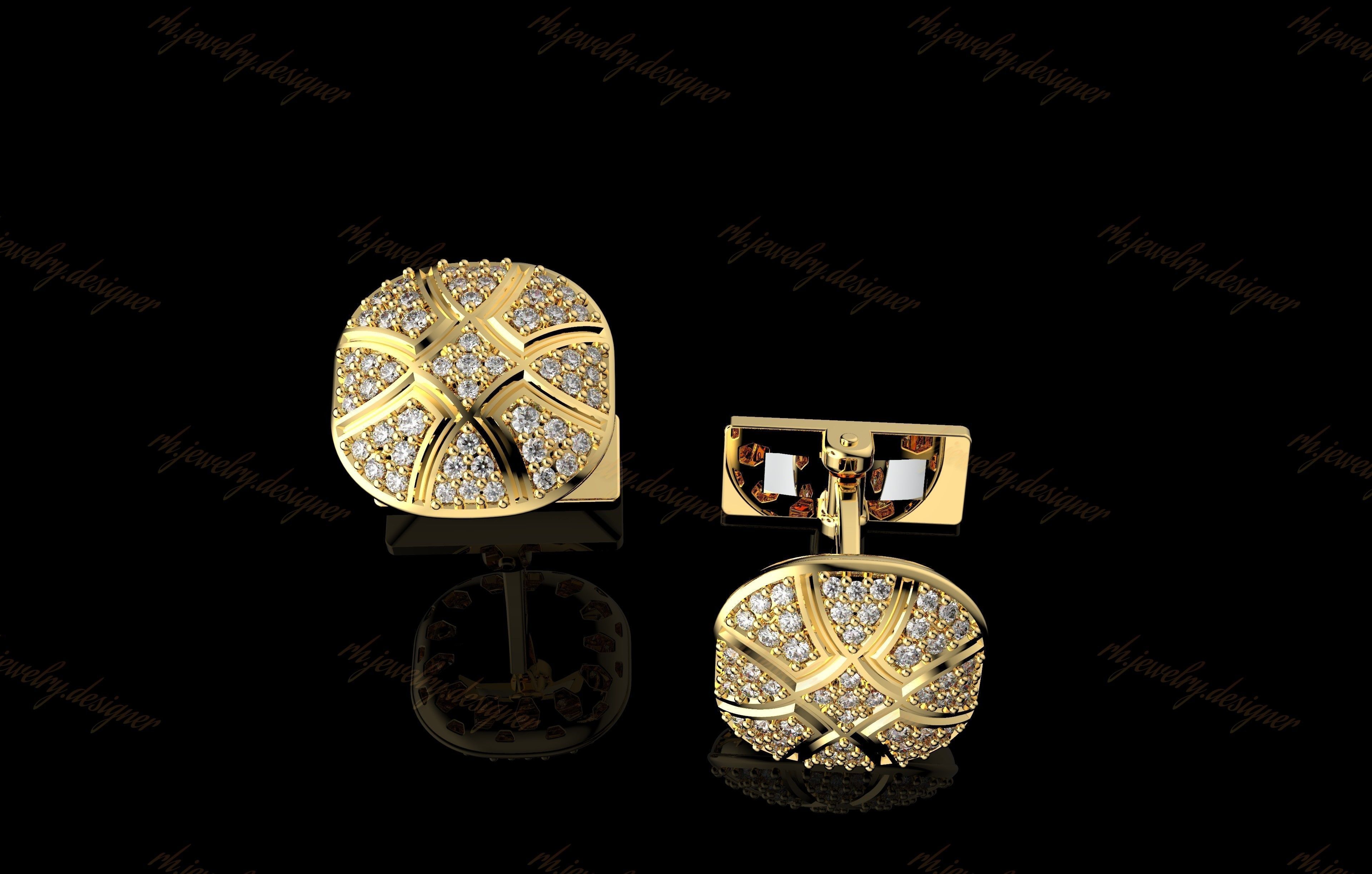 Gold N1099 Diamond Cufflinks 3D print model_3