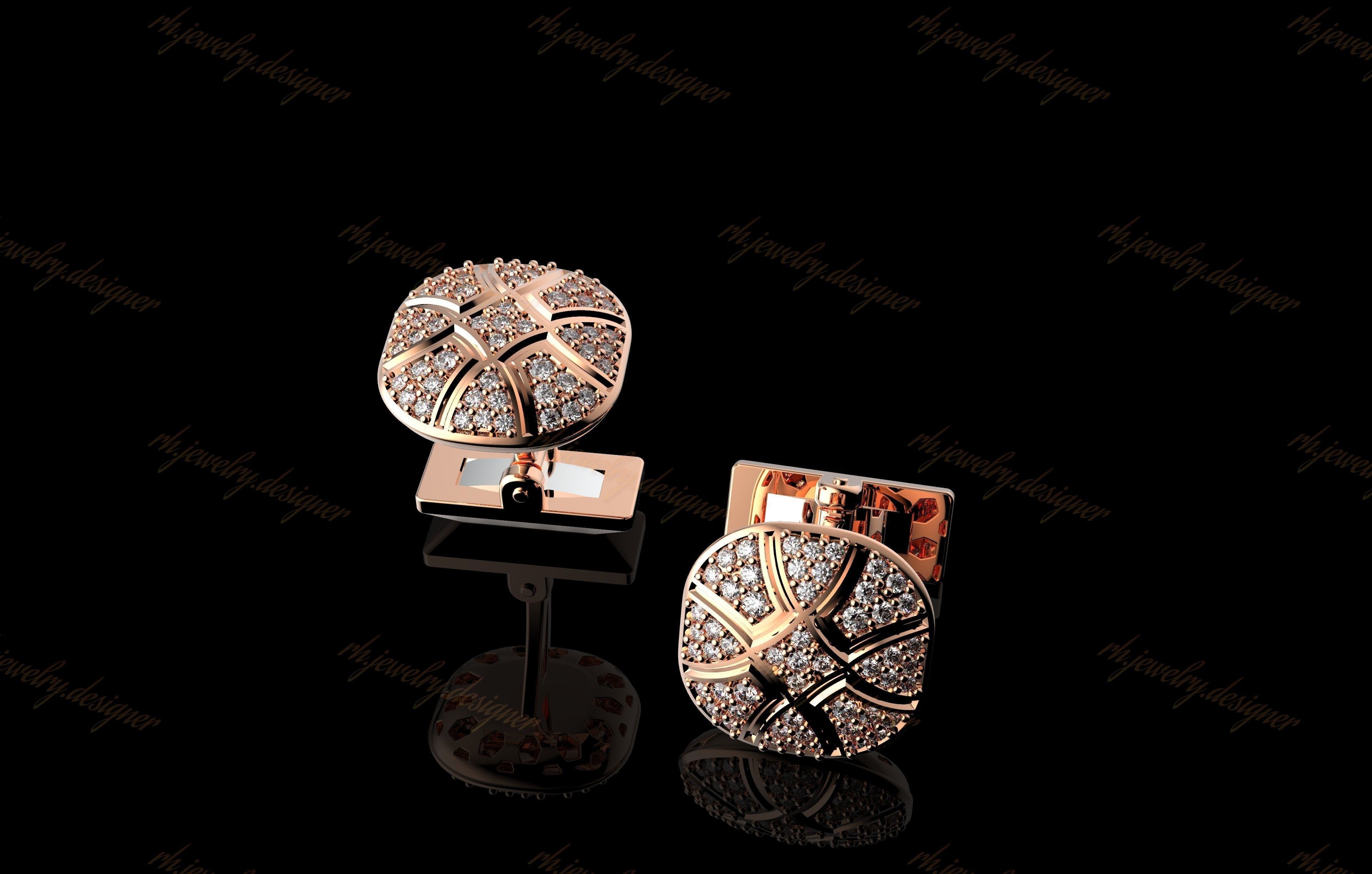 Gold N1099 Diamond Cufflinks 3D print model_7