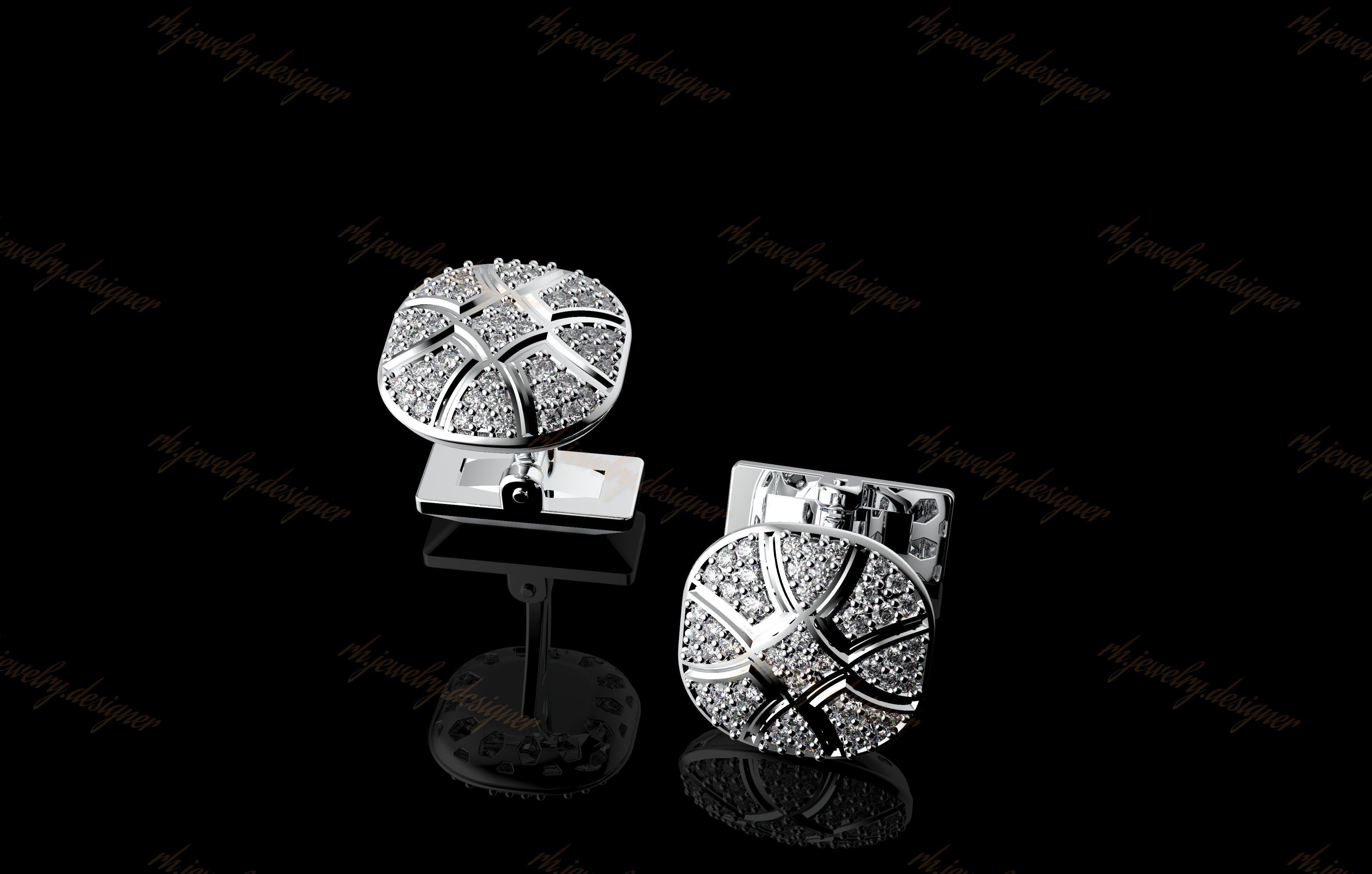 Gold N1099 Diamond Cufflinks 3D print model_8