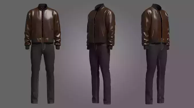 leather bumber jacket outfit 3d model