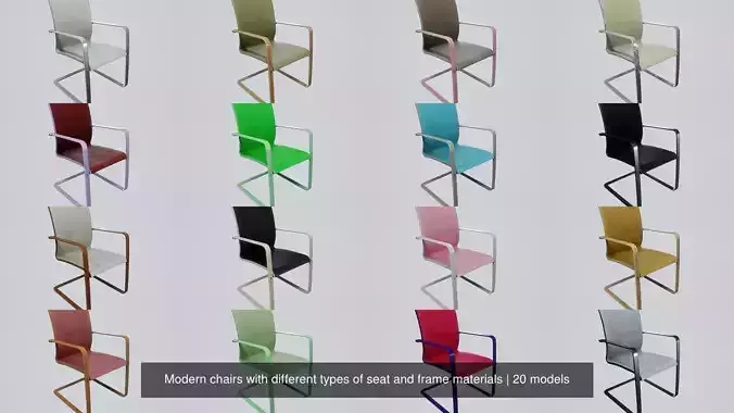Modern chairs with different types of seat and frame materials 3D Model Collection